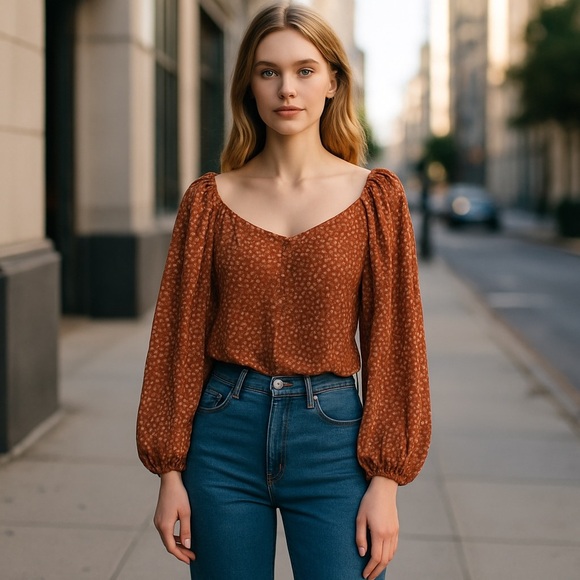 Women's XL Smock Balloon Sleeve Peasant Renaissance Cropped Festival Boho Blouse - Picture 4 of 4